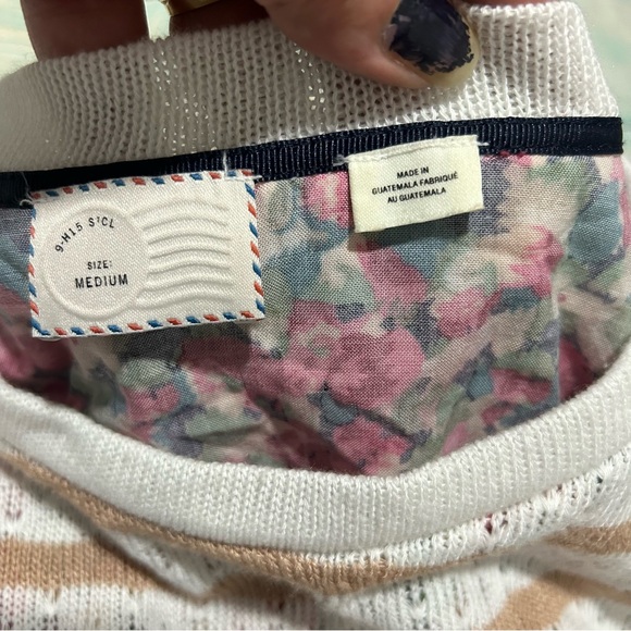 Postmark Anthropologie Layered Floral Stripes Sweater Pullover Top Size Medium - Picture 7 of 10